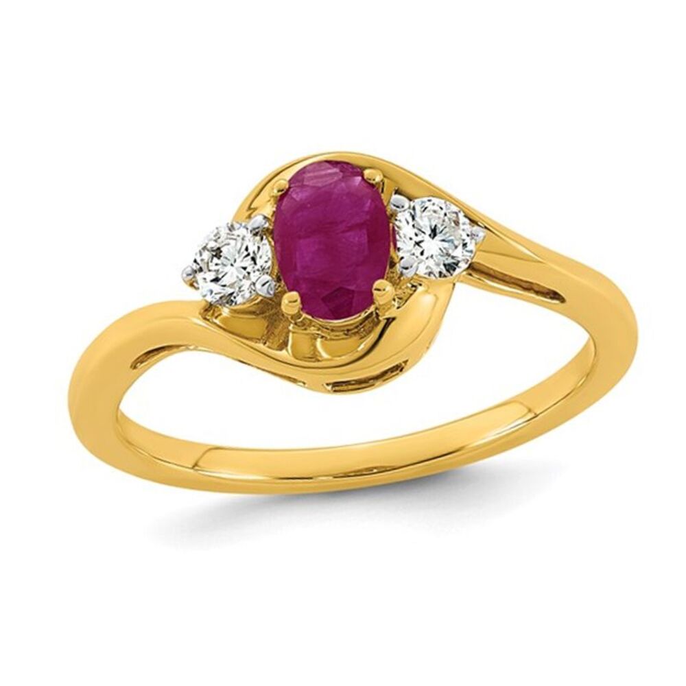 1/2 Carat (ctw) Lab Created Ruby Ring 14K Yellow Gold Lab-Grown Accent Diamonds